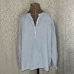 NWT! Gray & White Stiped Blouse, XL